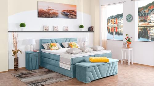 Boxspringbett Terz 240x220, DS-Azurro, 7-Zohnen Taschenfederkernmatratze, Komfortschaum - Inklusive Aufbau - Deutscher Hersteller