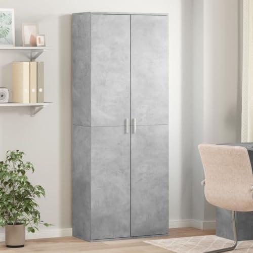 IKAYAA 2 Door Kitchen Utility Room Cabinet Cupboard storage Broom cupboard Tall kitchen cupboard Wood-concrete grey-70x35x180 cm