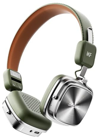iKF R2 Pro Active Noise Cancelling On Ear Retro Headphones, Foldable Bluetooth Wireless Headset with Built-In Microphone, 75h Playtime, HiFi Audio, Wired Connection, Comfortable and Vintage Design