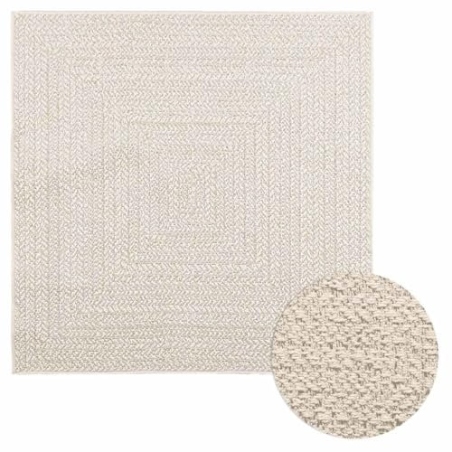 vidaXL Teppich ZIZUR Creme 120x120 cm Jute-Optik Indoor und Outdoor, Fußmatte, Bodenteppich, Teppichboden, Bodenmatte, Flächenvorleger, Innenteppich
