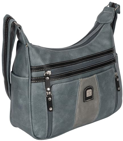 EAAKIE Damen Tasche, Schultertasche, Handtasche, Umhängetasche mit Leder Optik und vielen Fächern (HELLBLAU)