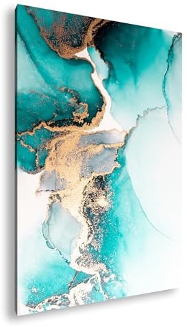 deyoli Elegante Marmorstruktur in Türkis und Gold. Format: 120x80cm XXL Kunstdruck Motiv auf Holzrahmen/Leinwandbild/Wandbild/Wohnzimmer Dekoration