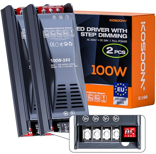 KOSOOM Transformador dimmable 24V 100W 4.16A 2pcs 220V a 24V fuente alimentacion para alimentador power supply transformador luces LED driver alimentación conector seguro