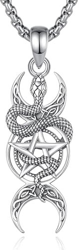CELESTIA Halskette Damen Silber 925 Schlangen Pentagramm Kette Mondgöttin Anhänger Hexen Schmuck Esoterik Spirituelle Geschenke für Frauen zum Muttertag Geburtstag Valentinstag