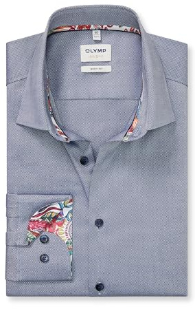 OLYMP Herren Oberhemd Langarm Level Five,Faux Uni,366 Level 5 Body fit (15.05.2015 - F16),21 New York Kent-2,Marine 18,44