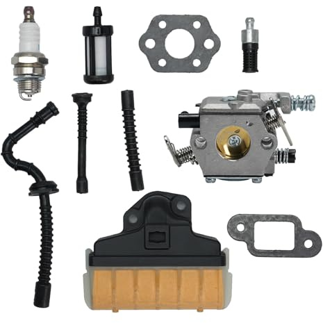 Vergaser Komplettset für Stihl 021 023 025 MS210 MS230 MS250 Motorsägen mit Öltankdeckel Luftfilter Kraftstofffilter Zündkerze Kraftstoffleitung Dichtungen Gummi Schläuchen Reparatursatz