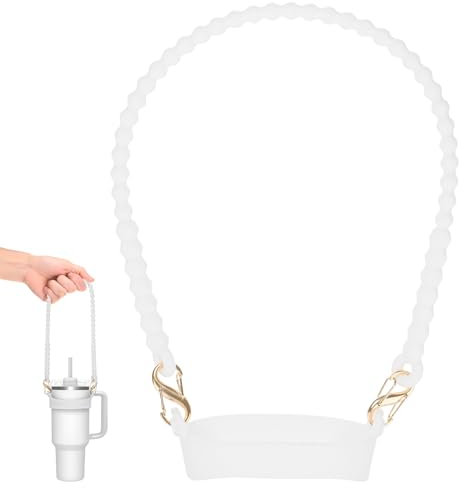 M METERXITY Water Bottle Handle, 15.7 Inch Silicone Portable Water Bottle Sling Carrier, Holder with Straps for Stanley Cup/Most 8-40oz Cups Accessories [White]