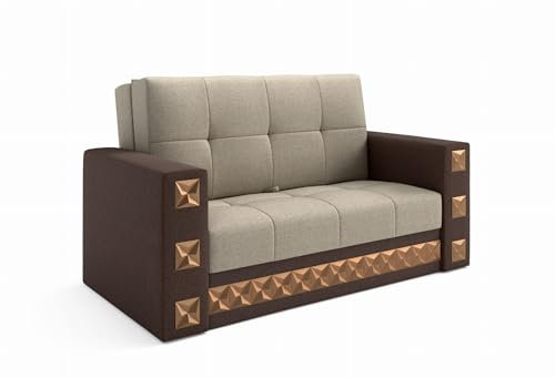 LIKMA Manila 3-Sitzer 161 cm Schlafsofa Dunkelbeige/Braun, Schlafcouch mit Bettkasten – bodenschonender Klappautomat ohne Rollen, HR-Schaum, Gästebett, Liegefläche 130 × 188 cm