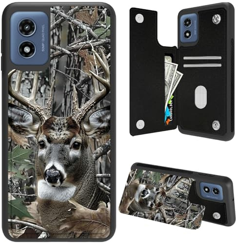 DIGTIALL Schutzhülle für Motorola Moto G 5G 2024 16,8 cm (6,6 Zoll), mit Kartenhalter und RFID-Schutz, PU-Leder, Ständer, stoßfeste Schutzhülle für Moto G 5G 2024, Jagd, Tarnmuster, Wald, Hirsch