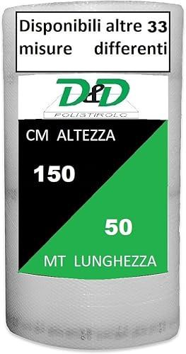D. & D. Polystyrol Luftpolsterfolie für Verpackung (H 150 cm x 50 m/l) | Hergestellt in Italien, Luftblasen zum Schutz und zur Polsterung – Verpackung von Gegenständen