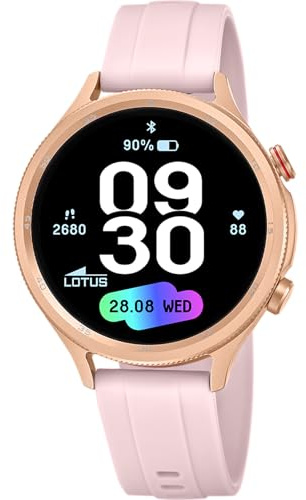 LOTUS Reloj Inteligente Hombre Mujer - Smartwatch Caucho Rosa | Resistente al Agua IP65, Voz IA, Música, Cuenta Pasos y Calorías, Teléfono, Monitor Sueño 50204/1 Naya Lite, Smartime 2nd Gen