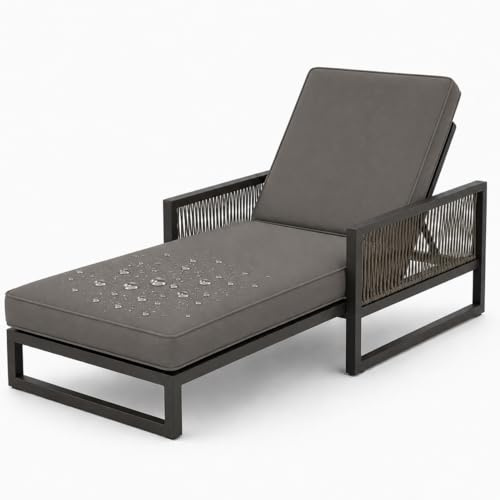AZMAHT Auflage Für Sonnenliege, Wetterfeste Gartenliege Auflage Mit 50D Schaumstoff, rutschfeste Polsterung Mit Armlehnen & 6 Bändern, Premium Ersatzpolster Für Terrasse & Garten,Grau,203x66x10cm