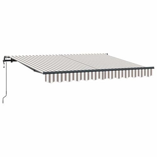 Favemtsl Tenda da sole elettrica con braccio articolato, 450 x 350 cm, grigio chiaro e bianco, tenda da sole retrattile in alluminio e tessuto, con telecomando e manovella, per terrazza, giardino e