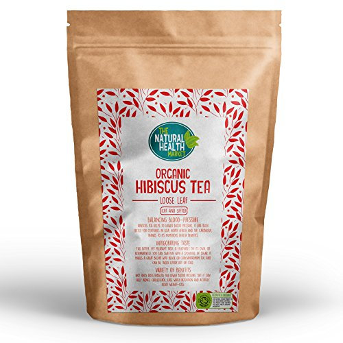 Organic Hibiscus Loose Leaf Tea (100g) By The Natural Health Market | Soil Association Certified Organic Whole Hibiscus Flowers | Climate Pledge Friendly | Pure, Caffeine-Free Herbal Tea (Made in UK)