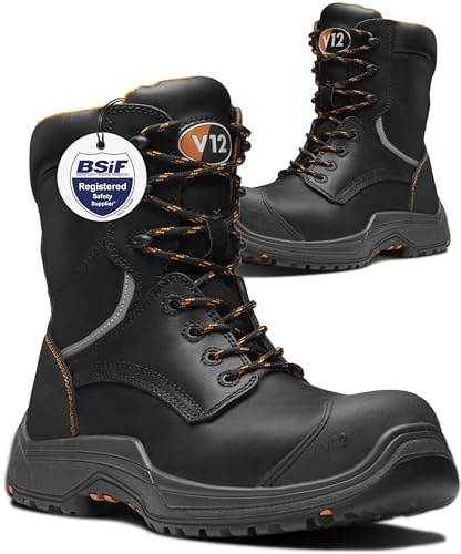 Avenger IGS S3 Safety Boots for Men – Lace & Zip Side Hi-Leg Work Boots – Non-Metallic, Lightweight, Slip Resistant, Waterproof and Breathable – Men’s Work and Utility Footwear, Black, Size UK 7