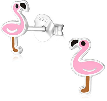 Laimons Mädchen Kids Kinder-Ohrstecker Ohrringe Kinderschmuck Flamingo Vogel Tier Süß Rosa Braun 6 X 8mm aus Sterling Silber 925