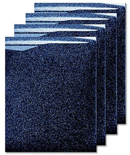 MiPremium Glitter Heat Transfer Vinyl, Glitter Iron On Vinyl (Pack of 4 Sheets), for T Shirts Sports Clothing, Garments & Fabrics, Easy Weed & Press Glitter Vinyl (Navy Blue)