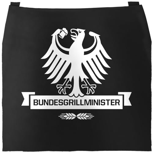 MoonWorks® Grill-Schürze für Männer mit Spruch Bundesgrillminister Baumwoll-Schürze Küchenschürze Kochschürze Grillen Barbecue BBQ Fleisch Sommer schwarz unisize