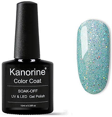 KANORINE Gel Polish Soak-Off UV/LED Gel Nail Polish Light Green glitter Color Coat Gel Nail Varnish Nail Art TYPE 10ml