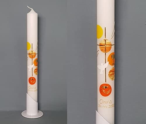 Taufkerze/Kommunionkerze 400 x 40 mm, inklusive Beschriftung und Aufbewahrungskarton ! P 117