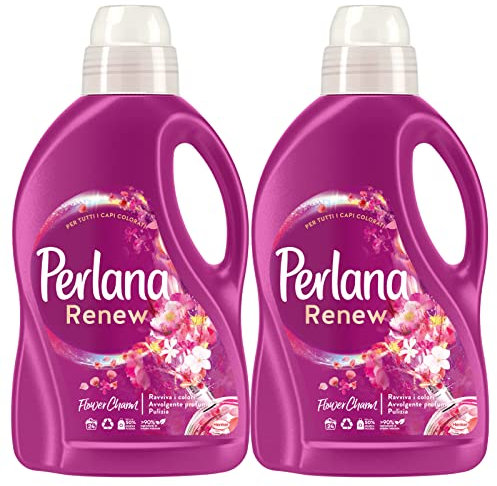 2x Perlana Renew Flower Charm Detersivo Liquido Ravviva i Colori per Bucato in Lavatrice e a Mano - 2 Flaconi da 1,44L