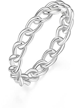 Titaniumcentral Damen Ring Silber 925 14K Vergoldet 3.8mm Schmal Vorsteckring Schlicht Ketten Bandring Verlobungsring (Silber,65 (20.7))