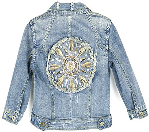 Mkjuuior Women's Slim Nail Shrug Denim Jacket Coat Retro Half Sleeve Denim Jacket Blue