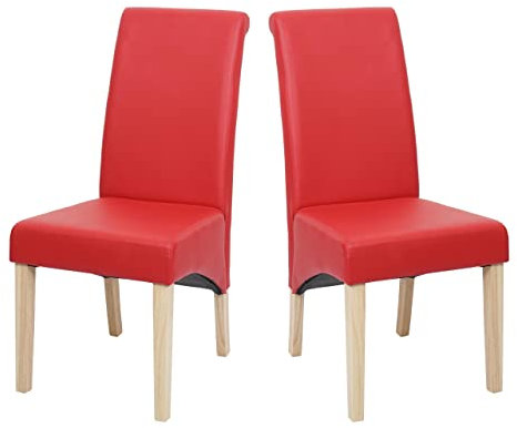 Mendler 2er-Set Esszimmerstuhl Küchenstuhl Stuhl M37 - Kunstleder matt, rot, helle Füße