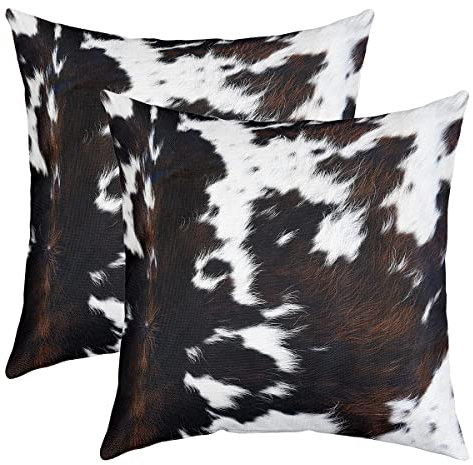Braunes Kuhfell Kissenbezüge 55x55, Schwarz Weiß Aztec Cow Print Kissenbezüge für Kinder Jungen Mädchen, Western Bauernhaus Tier Pelz Kissenbezüge, Rustikale Cowboy Dekorative Akzent Kissenbezüge