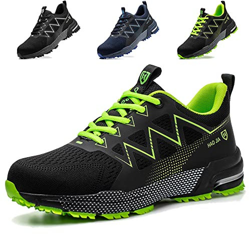 Chaussures de Sécurité Homme Femmes Embout Acier Chaussures de Travail Antidérapantes Baskets de Sécurité Légères et Respirantes, Vert, EU 42