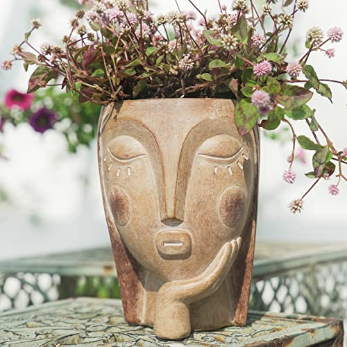 Saysmile Head Planters for Indoor Plants, Face Flower Pot Head Planter Succulent Planters Unique Face Planter with Closed Eyes and Propping Head.