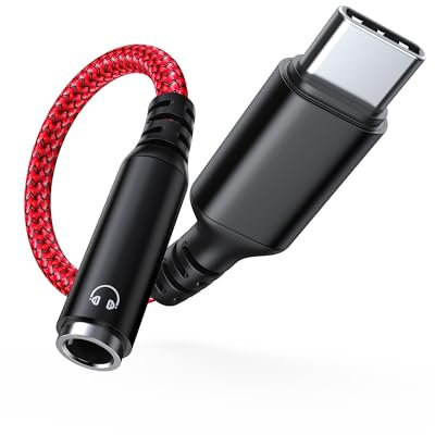 Highwings Adapter USB C auf Klinke, USB C auf 3.5mm Kopfhörer Adapter, Aux Adapter AudioKabel für iPhone16/15 Pro Max, Galaxy S25/S24/S23/S22, Hua-wei P40/P30/P20 Pro(Rot)