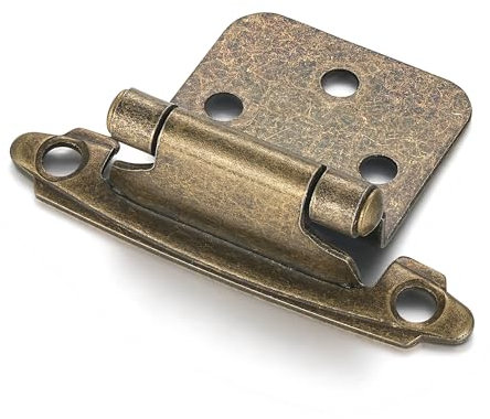 Vallecloud 10 Pack (5 Pair) Antique Brass Self Closing Cabinet Hinges for Kitchen Cabinet Door, 1/2 Overlay (Variable) Semi Concealed Kitchen Cabinet Hinges