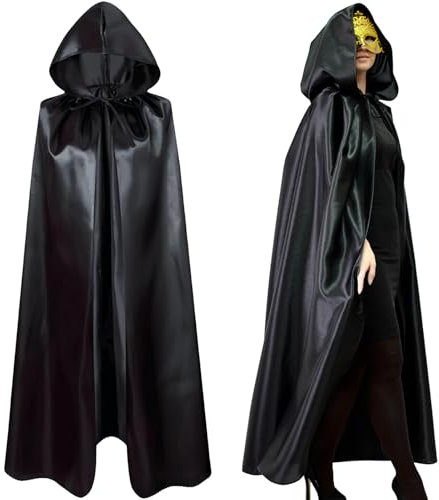 ZZRSYJ Halloween Umhang mit Kapuze, Schwarzer Umhang mit Kapuze Darth Vader Umhang Lange Umhang mit Kapuze, Halloween Schwarzer Cape für Weihnachten Halloween Vampir Kostüm Party