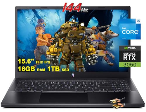 ACER Nitro 5 Gaming Laptop 15.6'' FHD IPS 144Hz Display 12th Gen Intel 12-Core i5-12500H (Beat i7-11800H) 16GB RAM 1TB SSD GeForce RTX 3050 4GB USB-C Win11 + HDMI Cable, Black