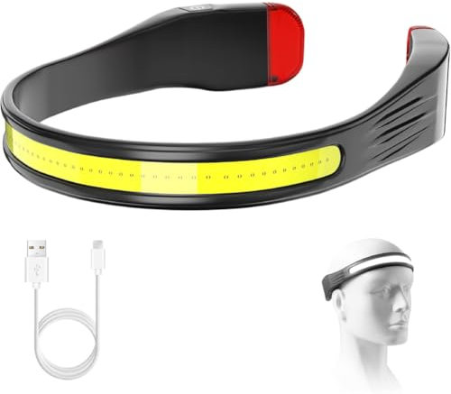 Uadme LED Stirnlampe USB C, 350 Lux Superhell Kopflampe mit 3 Lichtmodi, 260° Ultra Weitwinkel Stirnlampe, für Camping Wandern Bauen Maschinen Angeln, Bequemes Tragen