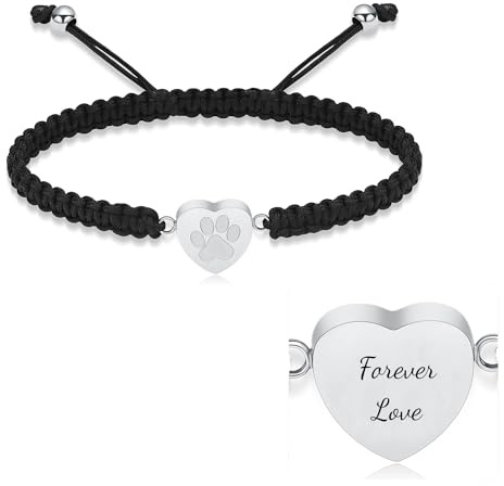QGJNSGC Urnen-Armband für Asche, Herzpfotenabdruck-Anhänger, Gedenk-Andenken, Schmuck, geflochtenes Armband, Armreif, Haustier, Hund, Katze, verstellbares Armband für Frauen, Geschenk
