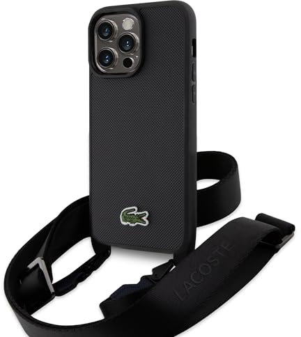 Lacoste LCHCP15XSPVCK Hülle für iPhone 15 Pro Max 6.7 Schwarz hardcase Iconic Petit Pique Crossbody