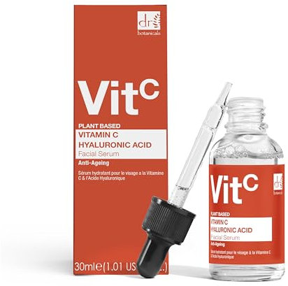Dr BOTANICALS Gesichtsserum mit 5 % Vitamin C, 2 % Hyaluronsäure, Anti-Aging, Anti-Falten, Hautaufhellung, feuchtigkeitsspendend, verjüngendes Gesichtsserum mit Beautifeye für altersbeständige