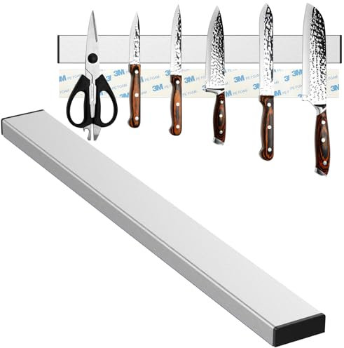 Diompirux 30cm Porte Couteaux Aimanté, Porte-couteau magnétique pouvant être installé sans perçage, Extra-Fort aimant couteau, pour Support Ustensiles de Cuisine, couteaux à fruits, ciseaux
