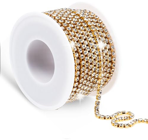 Gold Strassband 10yards 3mm Glänzendes Glitzerband Dekoration Strassband zum Nähen Basteln Kleidung DIY Nähen Schmuck