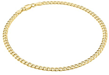 KISPER Bracelet de cheville en or 18 carats sur argent sterling 925 italien massif 3,5 mm à maillons cubains taillés en diamant pour femme – Fabriqué en Italie, 22,9 cm