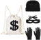 Panzerknacker Bankräuber Kostüm Damen Herren Und Kinder Set, Dieb Verbrecher Kostüm Con Goldmünzprägung, Augenmaske, Dollar Geldsack, Kappe, Handschuhe Für Karneval, Einbruch Mottoparty (4 Stück)