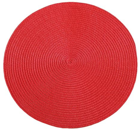 Ueiwffzo Runde Platzsets 4er Set Hitzebeständige Geflochtene Platzsets für Küchentisch 38cm Waschbare Tischsets für Küche Hochzeit Weihnacht (Rot)