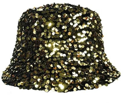 WUFANGBU Bucket Hat Hut Damen Herren Mann Frau Glitzer Pailletten Eimer Hut Fischer Hut Gefaltet Wind Dicht Hüte Weiblich 56-58Cm Gold