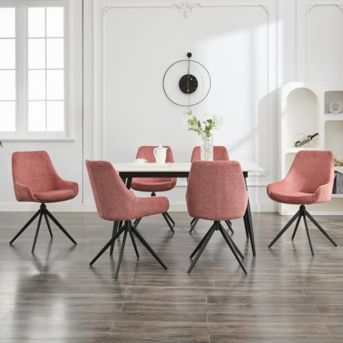 LONXIU Esszimmerstühle 6er Set, Moderne Esszimmerstühle drehbar, Armless Design Küchenstühle für Esszimmer, Wohnzimmer, Arbeitszimmer, Rosa