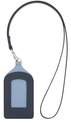 DUDU Porta Badge da Collo in Pelle, con Cordino Staccabile, Porta Pass formato Carta di Credito, Portabadge per Fiere Convegni Ufficio Navy