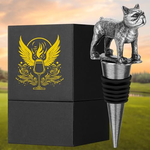 DRMFLE Dark Silver French Bulldog Wine Stopper, Wine Gifts for Men Dad Women Bulldog Lovers, Bottle Stoppers for Wine Champagne, Birthday Gifts