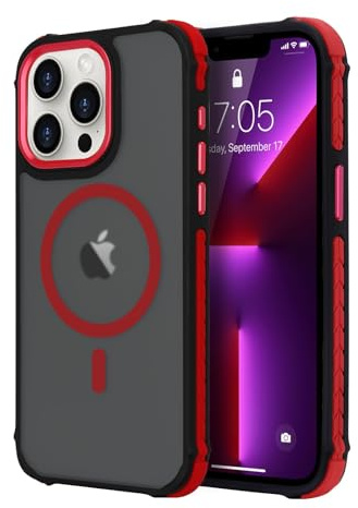 LLZ.COQUE for iPhone 13 Pro Matte Case Compatible with Magsafe Red | Translucent Back Magnetic Phone Case, Military Grade Drop Protection, Rugged Shockproof Anti-Slip Durable Cover, Red
