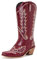 COOLCEPT Donna Western Stivali Western Embroidered al Polpaccio Cowgirl Stivali Square Toe Tacco Largo Country Stivali Pull On Claret Numero 40